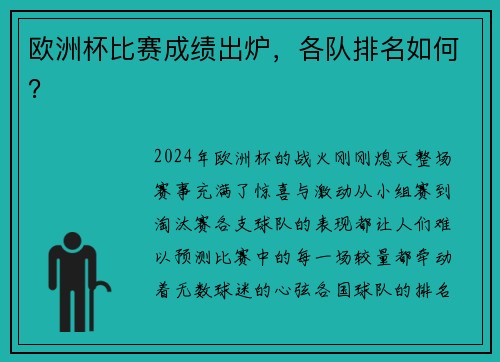 欧洲杯比赛成绩出炉，各队排名如何？